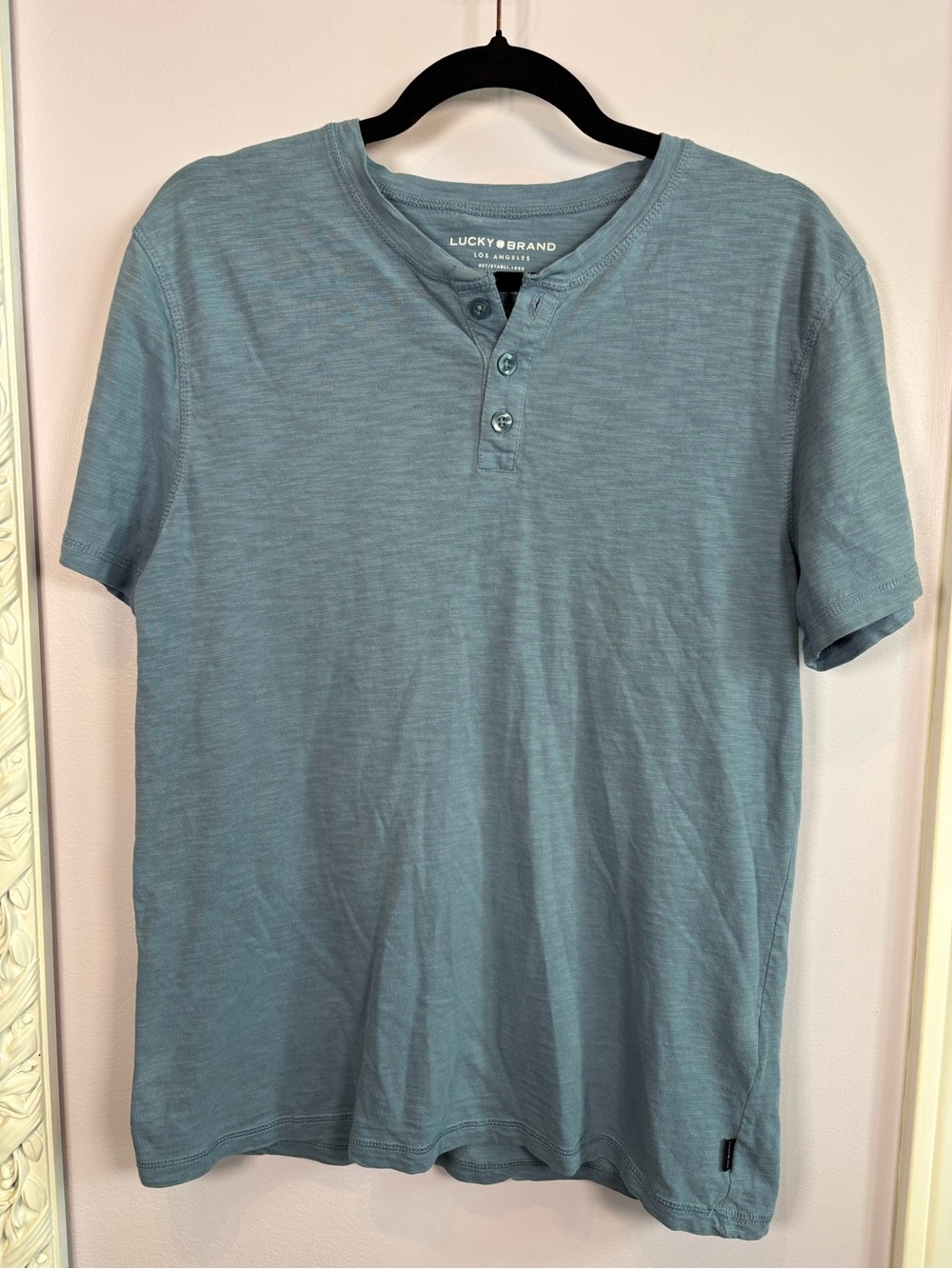 Lucky Brand Men's Casual Short Sleeve Henley — Slate Blue Size Medium